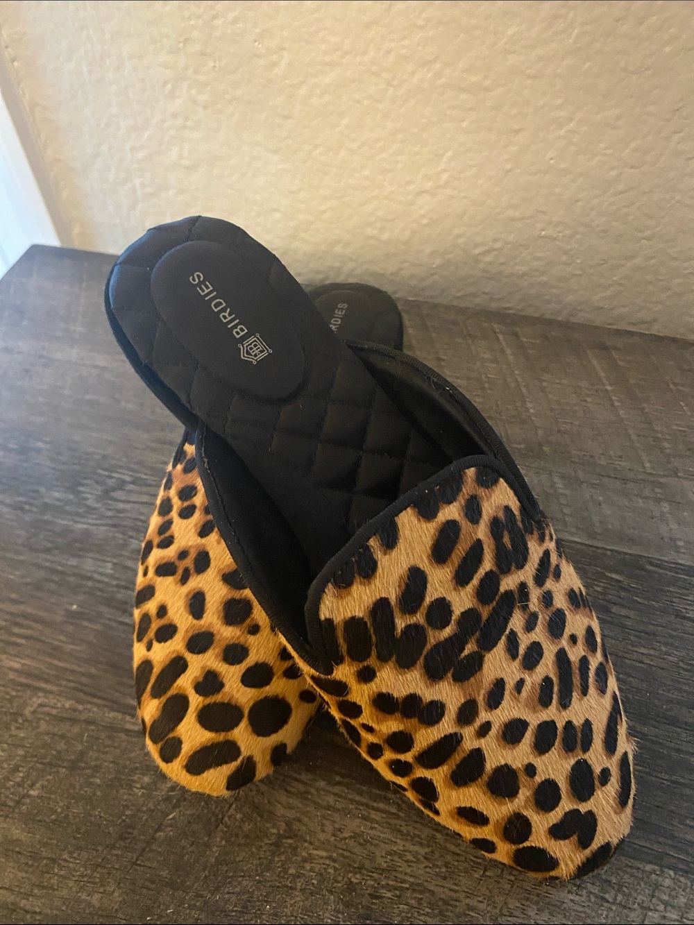 Birdies Leopard-Print Mules in Tan and Black